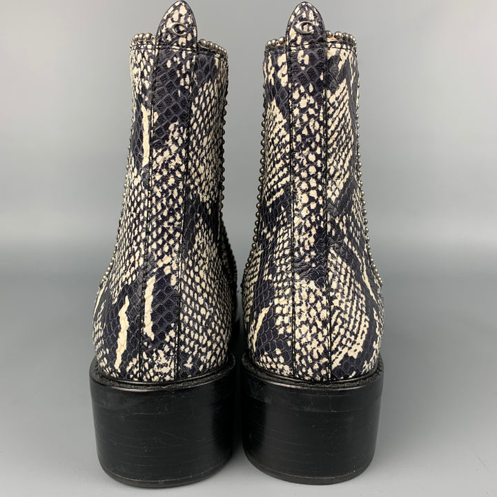 COACH Talla 11 Botas de piel de serpiente sintética en relieve en blanco y negro