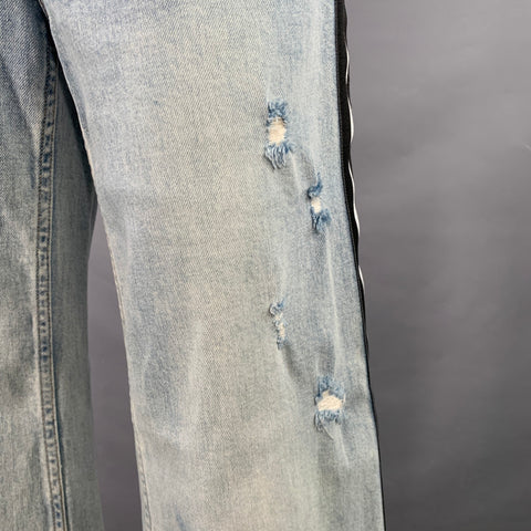 ALICE + OLIVIA Size 28 Blue Cotton Blend Denim Distressed Wide Leg Casual Pants