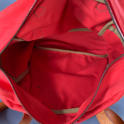 FILSON Red Tan Cotton Canvas Twill Leather Trim Tote Bag