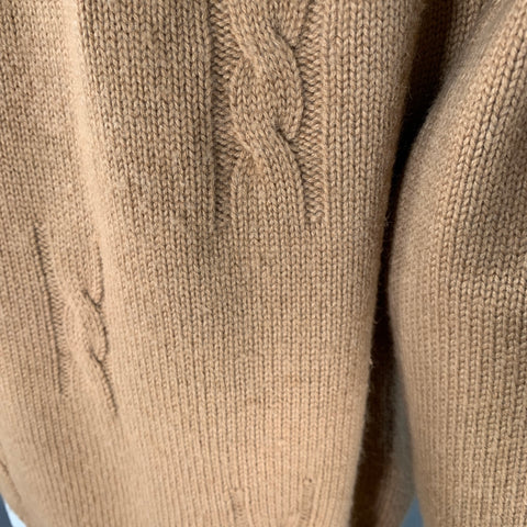 GUCCI Vintage 1980s Size 46 Tan Cable Knit Camel Hair Turtleneck Sweater