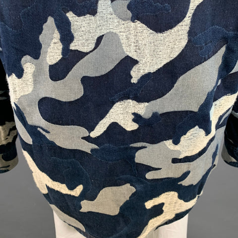 VALENTINO Chemise à manches longues en coton camouflage indigo taille 42 coupe oversize