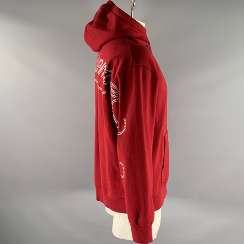 SUPREME Size L Burgundy Rhinestone Cotton Hoodie Sweatshirt