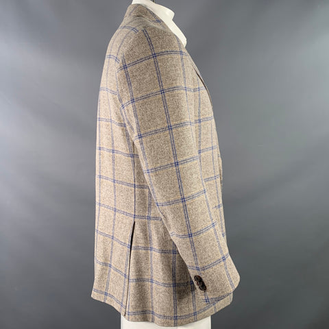 SUIT SUPPLY Size 46 Beige Navy Plaid Wool Linen Silk Sport Coat