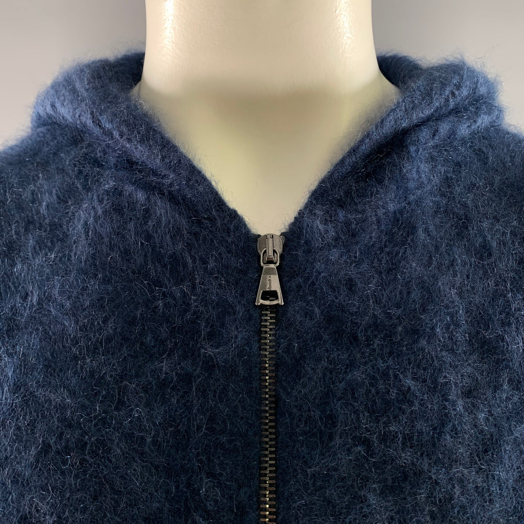 JOHN VARVATOS Size L Navy Blue Knit Cashmere Hooded Sweater