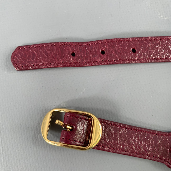 BALENCIAGA Burgundy Gold Studded Leather Bracelet