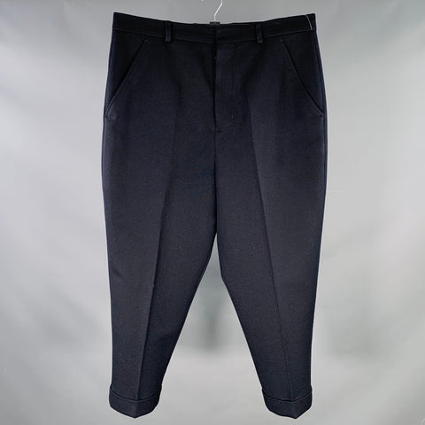 AMI by ALEXANDRE MATTIUSSI Size 38 Navy Twill Wool Cuffed Drop Crotch Button Fly Dress Pants
