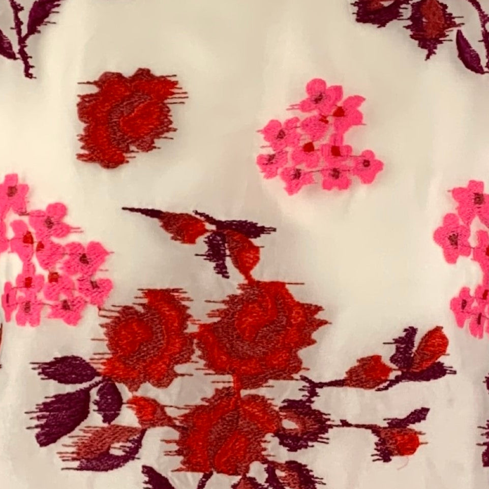 GIAMBATTISTA VALLI Size S White Burgundy Pink Cotton Silk Floral Dress Top
