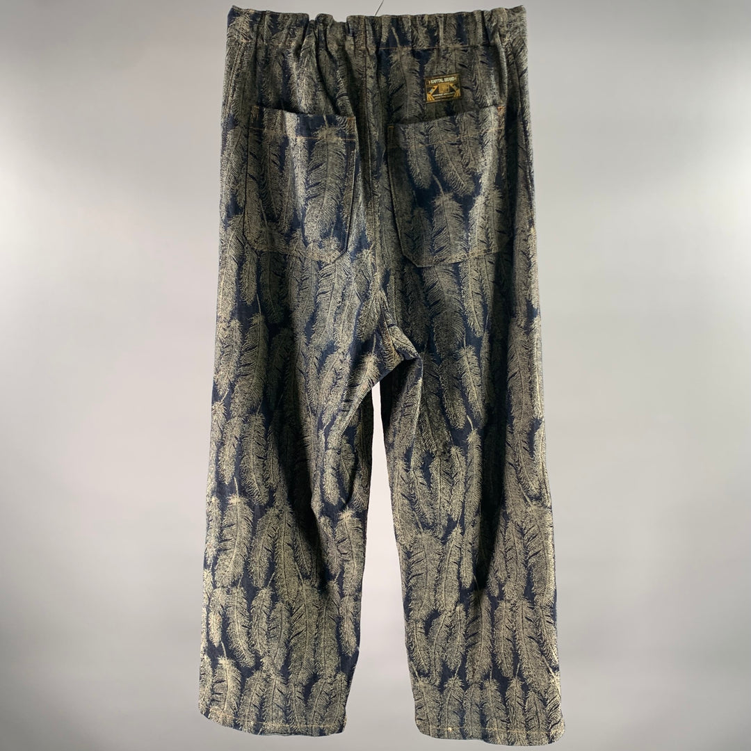 KAPITAL Size M Navy Grey Feathers Cotton Relaxed Jeans