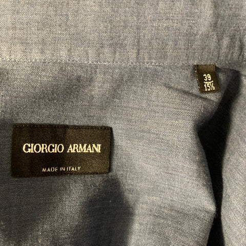 GIORGIO ARMANI Size S Navy Herringbone Cotton Pointed Collar Long Sleeve Shirt