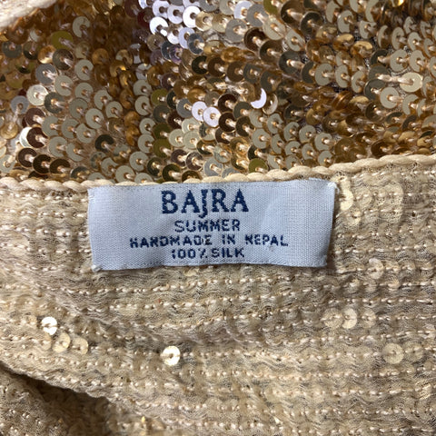 BAJRA Gold Cream Sequined Silk Scarf