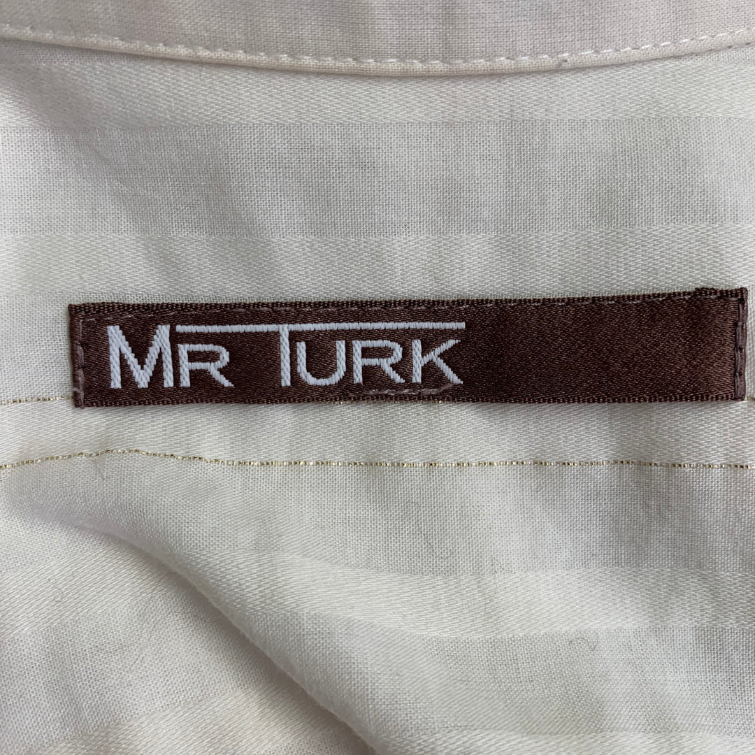 MR TURK Size S Ivory Metallic Gold Stripe Cotton Button Down Short Sleeve Shirt