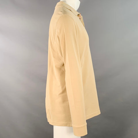 BURBERRY BRIT Size M Beige Embroidery Cotton Pique Classic Fit Contrast Trim Long Sleeve Polo