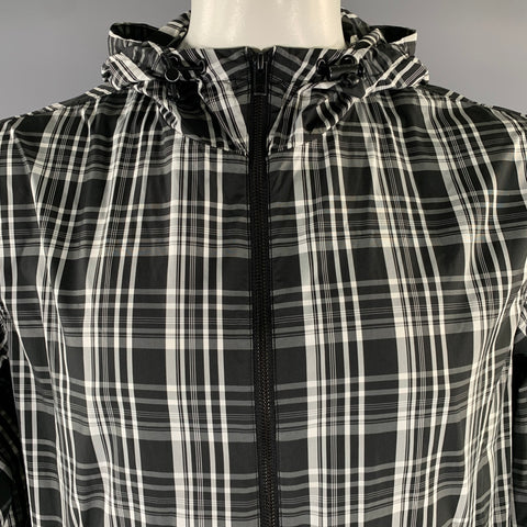 MICHAEL KORS Chest Size XL White Black Plaid Polyester Hooded Jacket