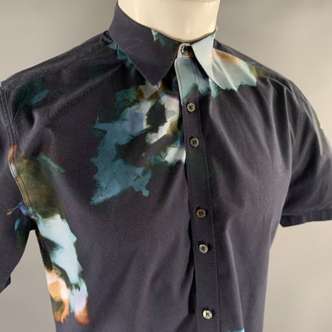 PS by PAUL SMITH Size L Navy Abstract Cotton Short Sleeve Shirt