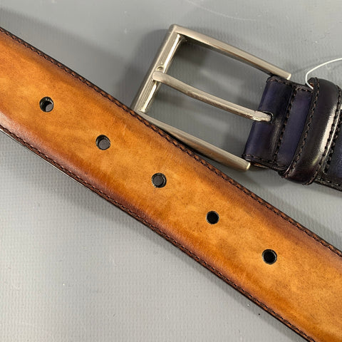 SAKS FIFTH AVENUE MAGNANNI Size 36 Navy Tan Two Tone Leather Belt