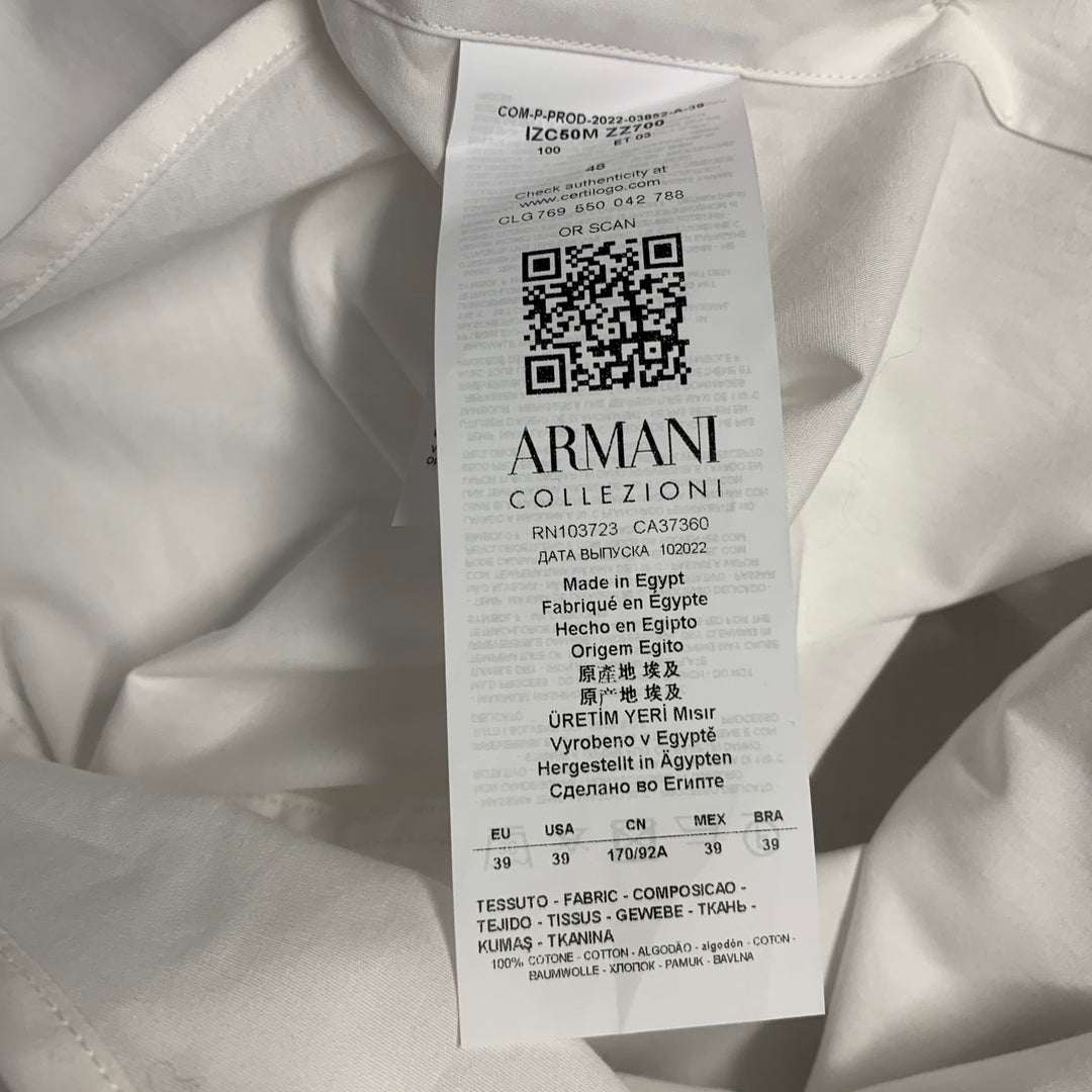 ARMANI COLLEZIONI Size 39 White Cotton Button Up Long Sleeve Shirt