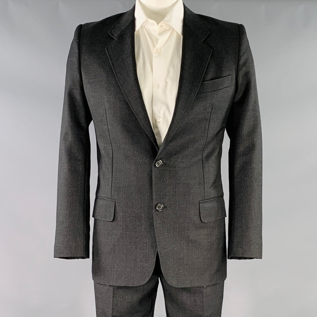 YVES SAINT LAURENT Size 42 Long Grey Charcoal Wool Notch Lapel Suit