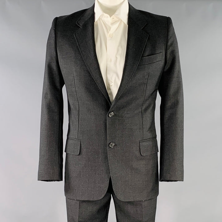 YVES SAINT LAURENT Size 42 Long Grey Charcoal Wool Notch Lapel Suit