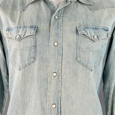 POLO by RALPH LAUREN Size L Light Blue Cotton Western Chambray Long Sleeve Shirt