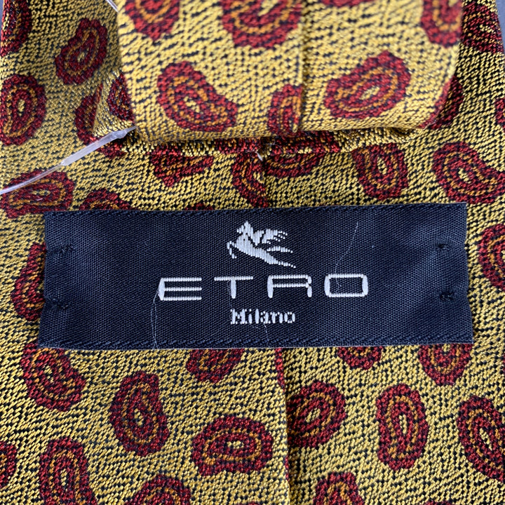 ETRO Burgundy Yellow Paisley Silk Tie