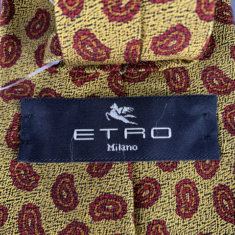 ETRO Burgundy Yellow Paisley Silk Tie