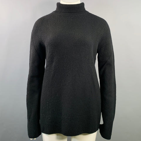 THE ROW Size L Black Wool Knit High Neck Sweater
