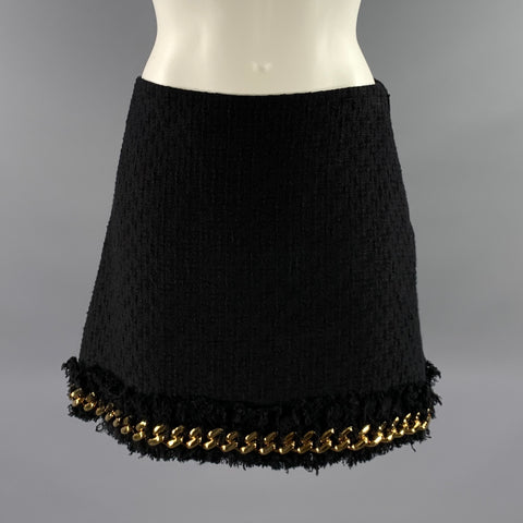 VERSACE Size 2 Black Gold Cotton Chain Mini Skirt