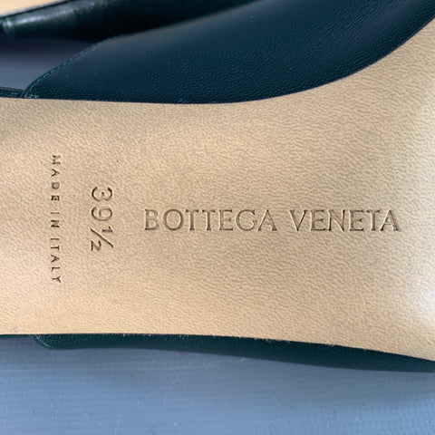 BOTTEGA VENETA Size 9.5 Green Leather Square Toe Kitten Heel Mules Sandals
