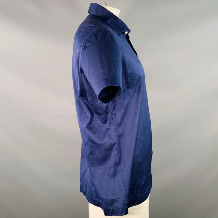 KITON Size XL Blue Cotton Half Placket Polo