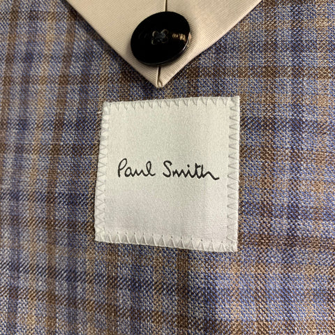 PAUL SMITH Size 42 Grey Brown Navy Plaid Wool Linen Sport Coat