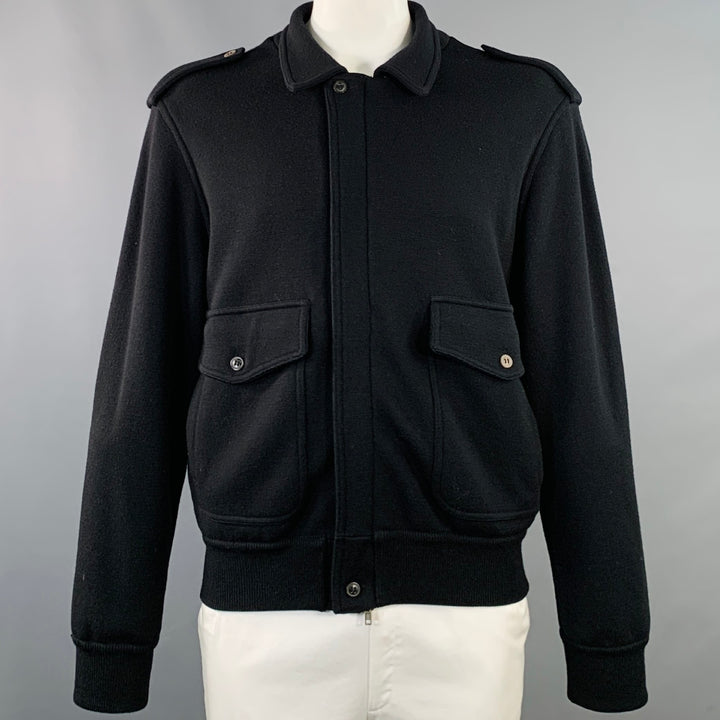 ADAM KIMMEL Size L Black Wool Knit Epaulets Military Jacket