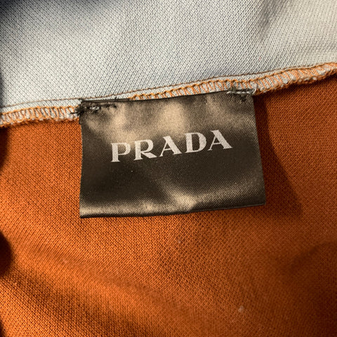 PRADA Size L Black Brown & Blue Color Block Pointed Collar Polo