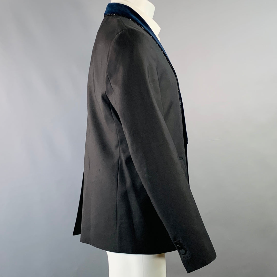DSQUARED2 Size 40 Black Navy Beaded Wool Blend Shawl Collar Sport Coat