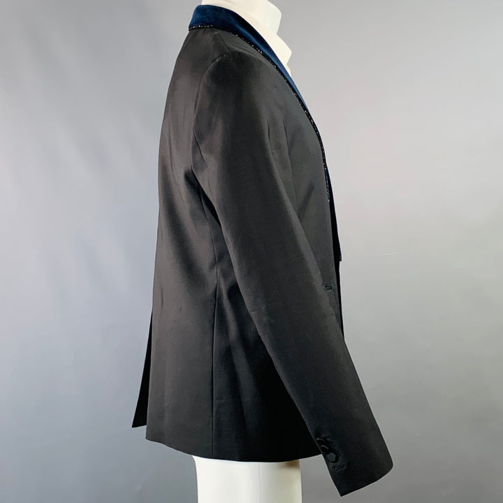 DSQUARED2 Size 40 Black Navy Beaded Wool Blend Shawl Collar Sport Coat