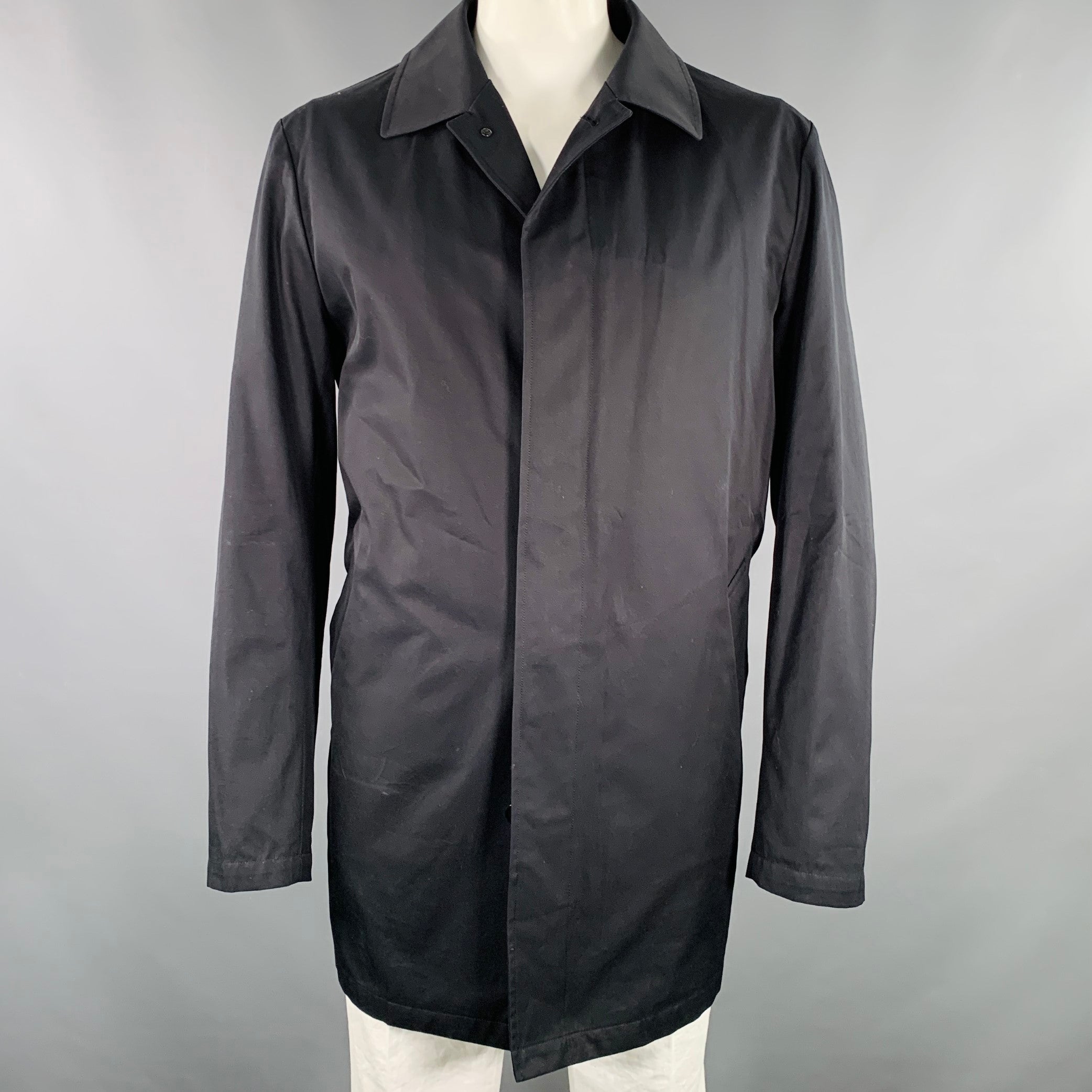 BARNEYS NEW YORK Size 46 Black Cotton Hidden Buttons Trench Coat Sui Generis Designer Consignment