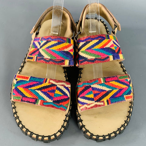 VALENTINO Size 9 Tan Multi Color Embroidery Leather Straps Sandals