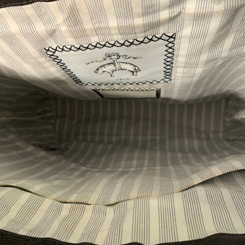 BLACK FLEECE Grey Brown Stripe Polyester Blend Flannel Top Handles Handbag