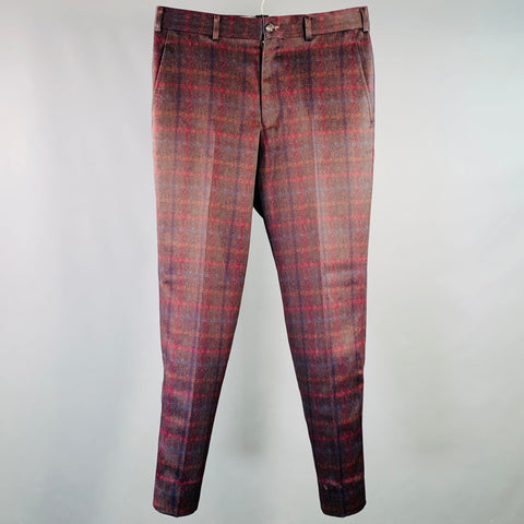 COMME des GARCONS HOMME DEUX Size M Brown Navy Red Plaid Polyester Tapered Dress Pants