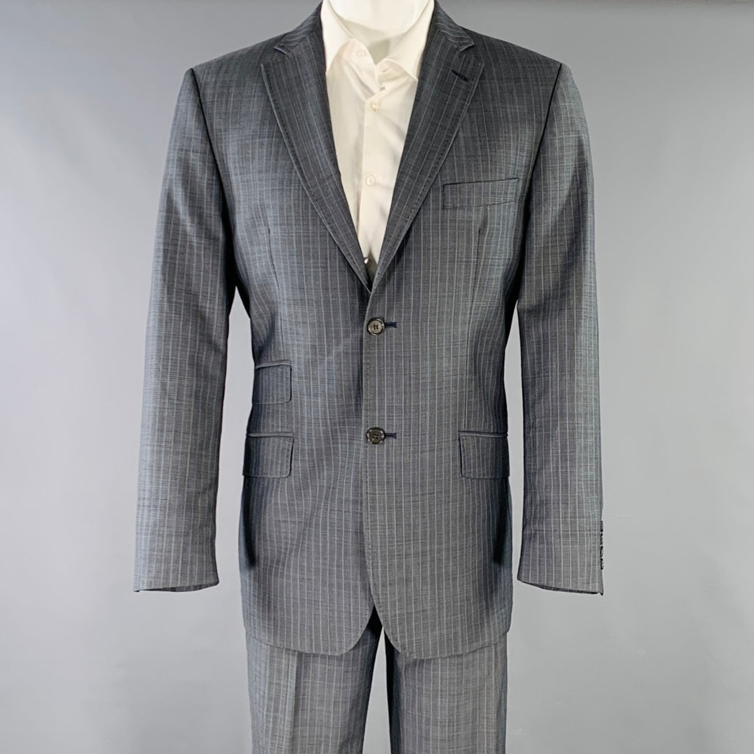 TED BAKER Size 40 Grey Blue Pinstripe Wool Mohair Notch Lapel Suit