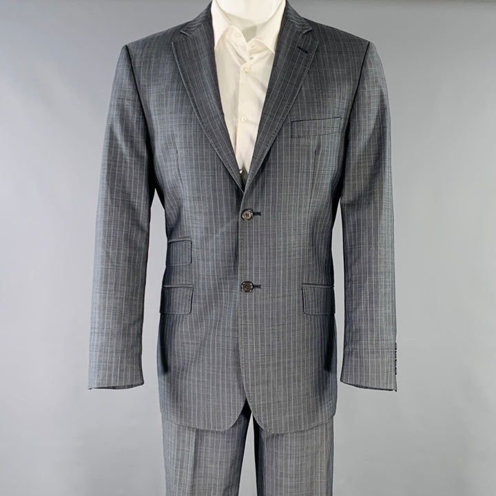 TED BAKER Size 40 Grey Blue Pinstripe Wool Mohair Notch Lapel Suit