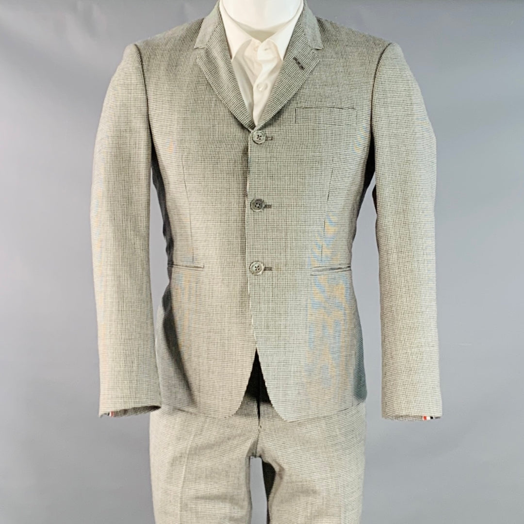 THOM BROWNE Size 38 Regular White Black Houndstooth Wool 3 Button Suit