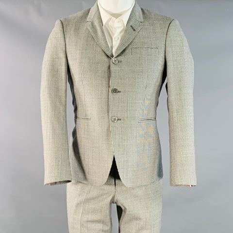 THOM BROWNE Size 38 Regular White Black Houndstooth Wool 3 Button Suit