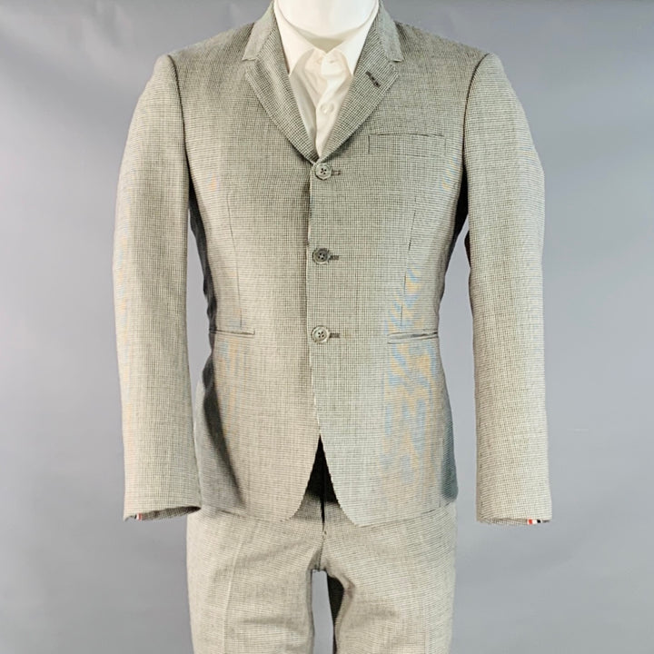 THOM BROWNE Size 38 Regular White Black Houndstooth Wool 3 Button Suit