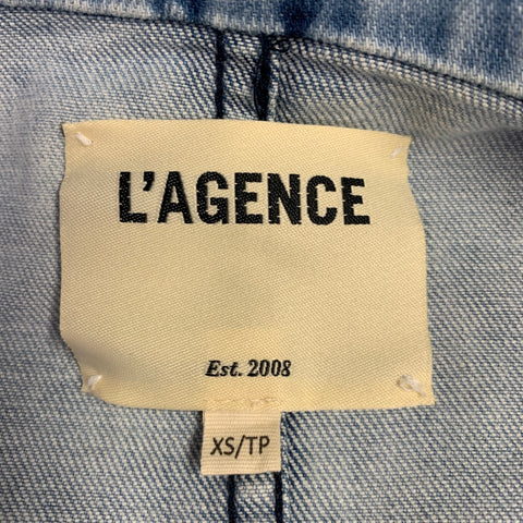L'AGENCE Size XS Blue Cotton Blend Denim Double Breasted Peak Lapel Jacket