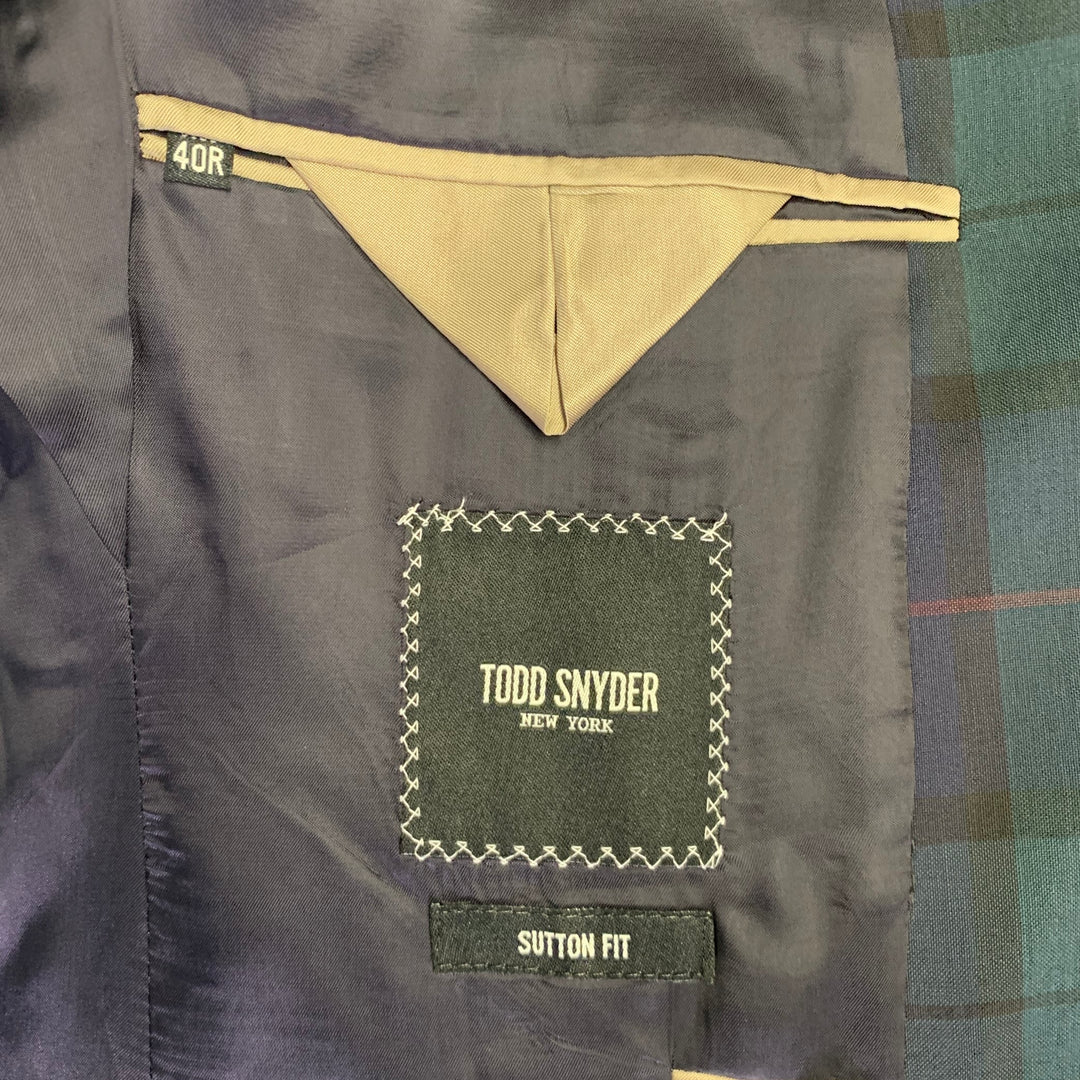 TODD SNYDER Size 40 Regular Green Navy Plaid Wool Sport Coat