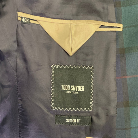 TODD SNYDER Size 40 Regular Green Navy Plaid Wool Sport Coat