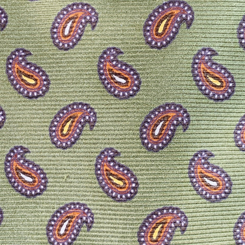 LUCIANO BARBERA Orange Olive Green Paisley Silk Tie