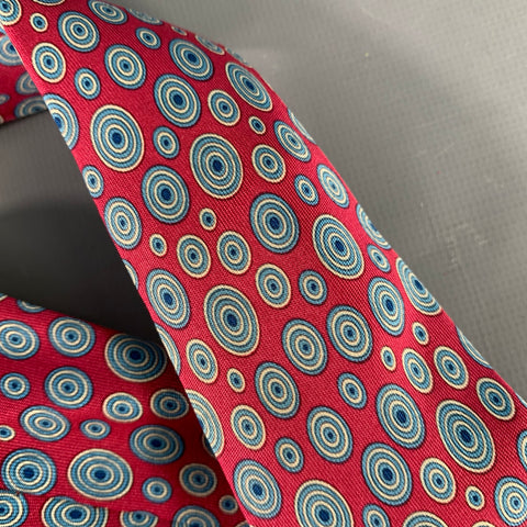 HERMES Red Blue White Circles Silk Tie
