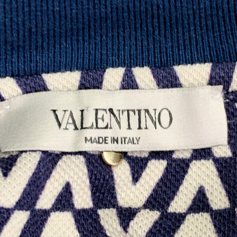 VALENTINO Size M Navy White Monogram Cotton Pique Buttoned Polo