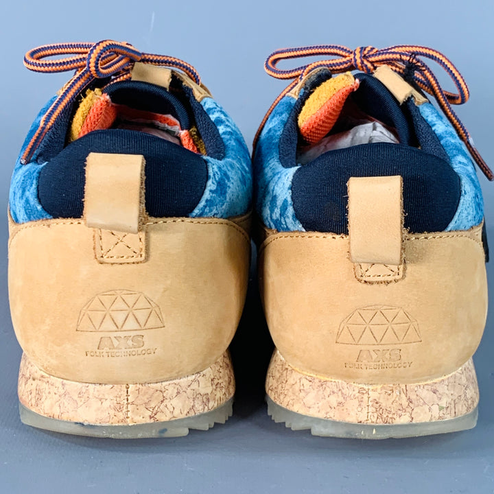 CLAE x AXS Size 9.5 Mills Tan Blue Leather Marbled Color Block Lace-Up Sneakers